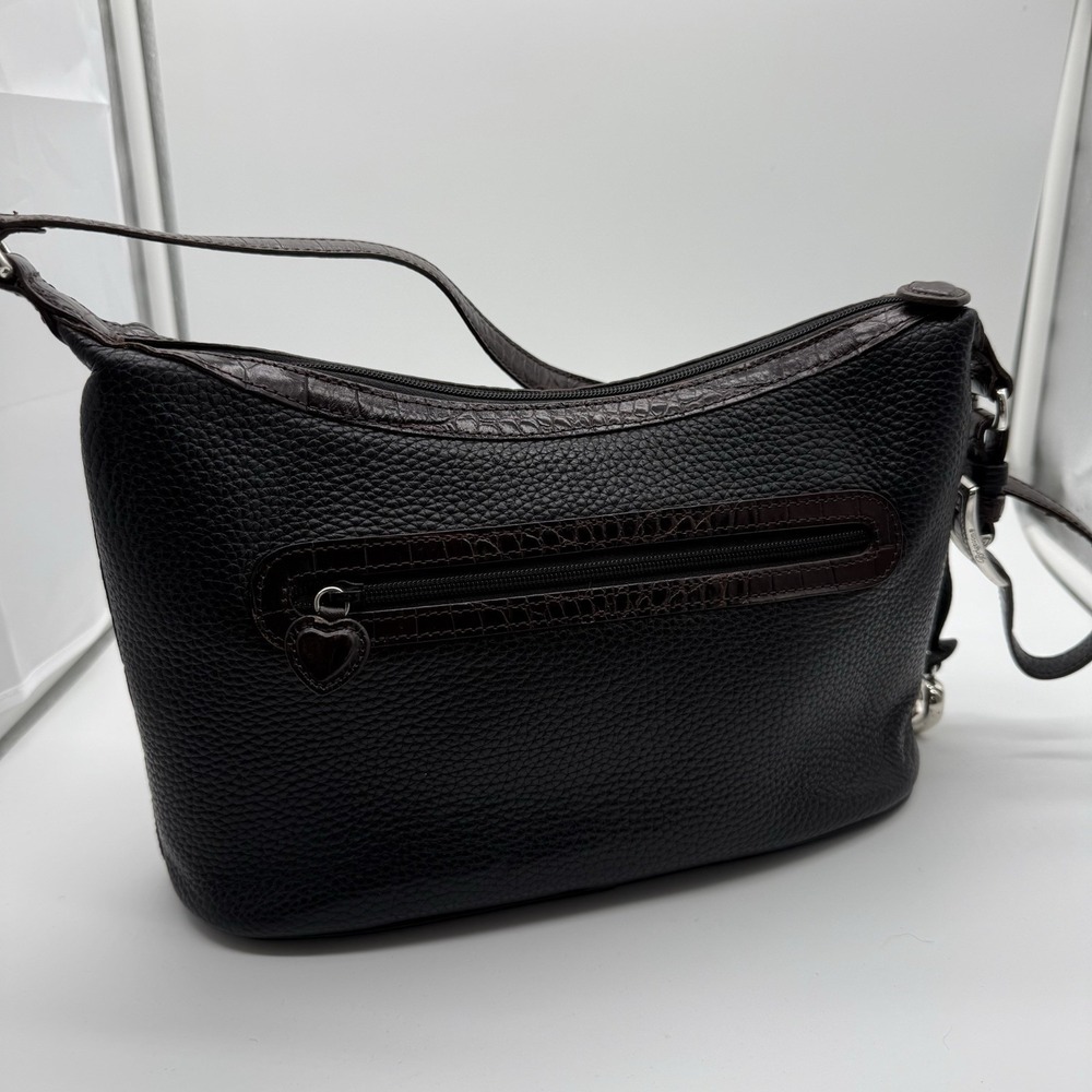 Brighton Shoulder Bag Black Pebble Leather & Brown Croc Purse Vintage - Picture 2 of 7
